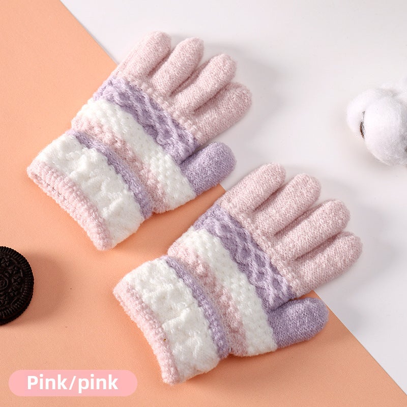 Cute Striped Toddler Knit Gloves Gray  - Image 2