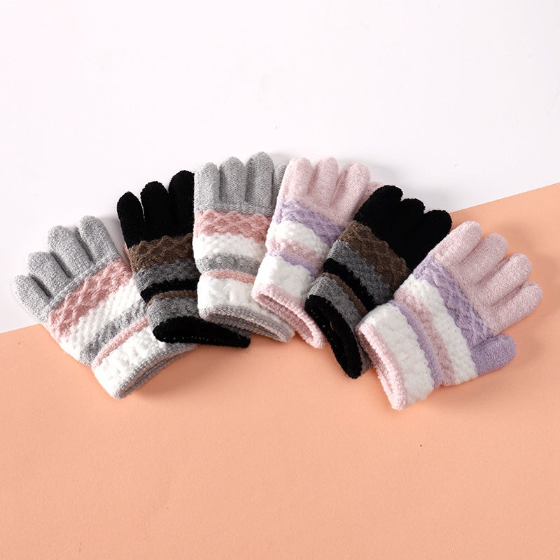 Cute Striped Toddler Knit Gloves Gray  - Image 5