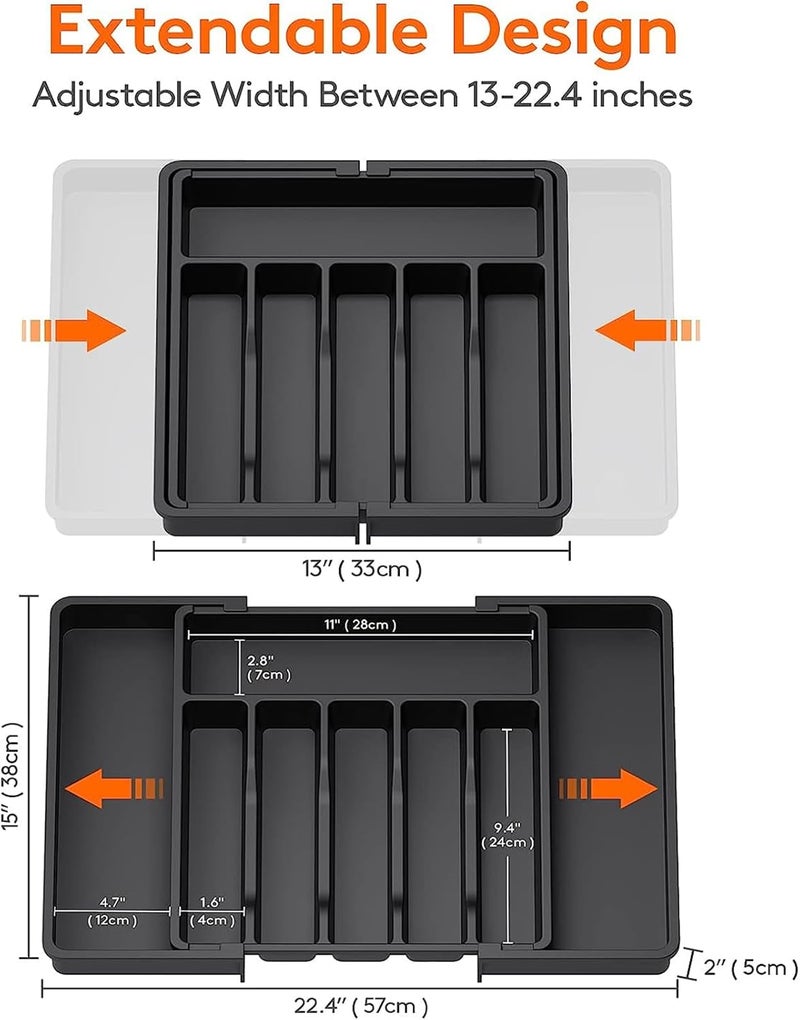 Antole Kitchen Drawer Organizer,Expandable Cutlery Tray Utensil Silverware Holder,Adjustable Silverware Flatware Holder,Drawer Dividers Organizer for Spoons,Forks,Knives (Black) - Image 3