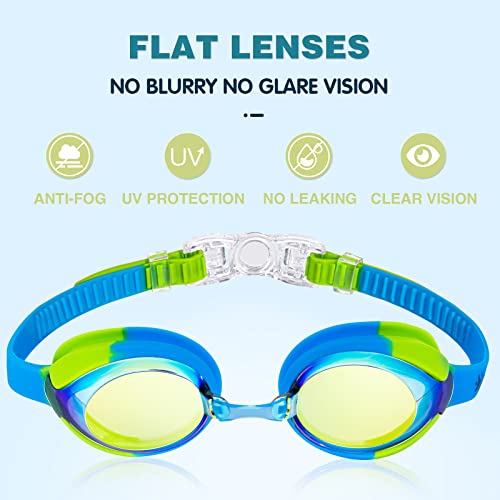 Keary 2 Pack Kids Swim Goggles Swimming Goggles for Toddler Children Girls Boy Youth, Anti-Fog Waterproof Anti-UV Flat Lens Clear Goggles Water Pool Glasses with 3 Nose Pieces, Boys Swimming Goggles - Image 3