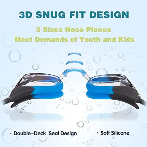 Keary 2 Pack Kids Swim Goggles Swimming Goggles for Toddler Children Girls Boy Youth, Anti-Fog Waterproof Anti-UV Flat Lens Clear Goggles Water Pool Glasses with 3 Nose Pieces, Boys Swimming Goggles - Image 4