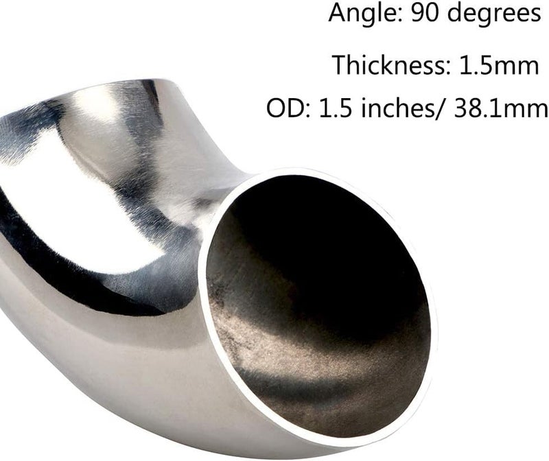 KOTVTM 1.5" Stainless Steel Exhaust Pipe Elbow 90° Mandrel Bend Elbow - Thickness 16GA/.065" Wall Material SS304 Exhaust Tubing for Modified Exhaust Elbow Pipe, Stair Handrail,etc - Image 3