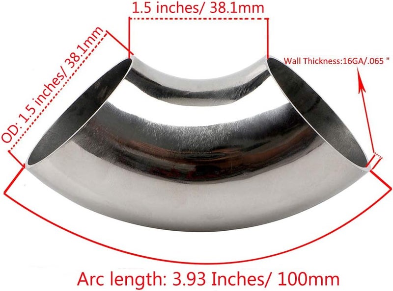 KOTVTM 1.5" Stainless Steel Exhaust Pipe Elbow 90° Mandrel Bend Elbow - Thickness 16GA/.065" Wall Material SS304 Exhaust Tubing for Modified Exhaust Elbow Pipe, Stair Handrail,etc - Image 2