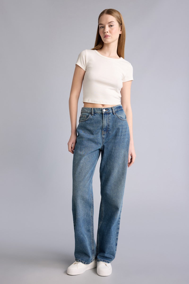 DeFacto Blue Woman Wide Leg High Waist Long Jeans Casual - Image 1