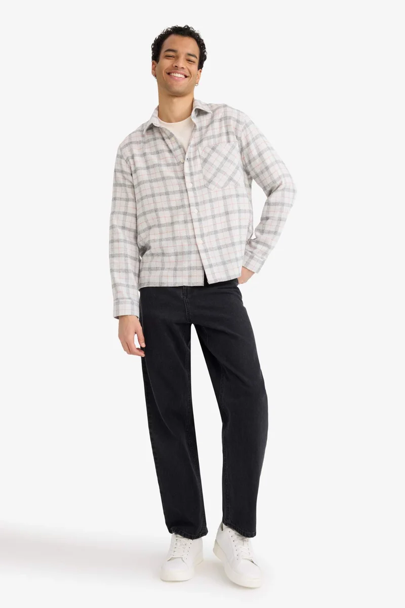 ديفاكتو Boxy Fit Shirt Collar Flanel Long Sleeve Shirt
