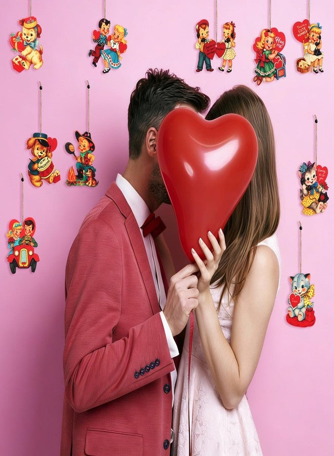 LOAVER 36 Pcs Valentines Day Vintage Hanging Ornaments for Tree Decorations,Wooden Cute Hanging Heart Ornaments for Valentines Party Anniversary Supplies Tree Decor Gifts Exchange - Image 5