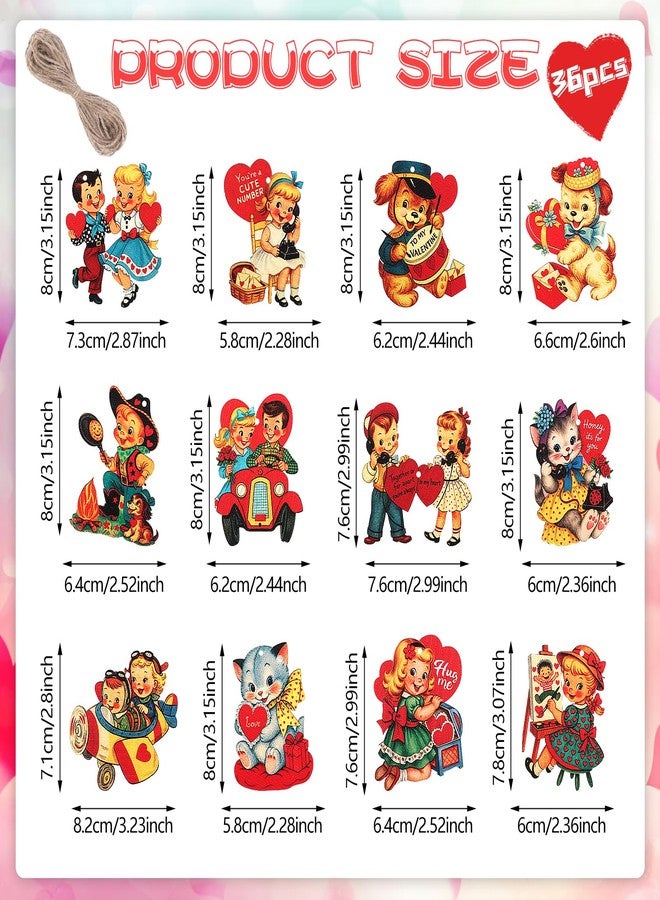 LOAVER 36 Pcs Valentines Day Vintage Hanging Ornaments for Tree Decorations,Wooden Cute Hanging Heart Ornaments for Valentines Party Anniversary Supplies Tree Decor Gifts Exchange - Image 2