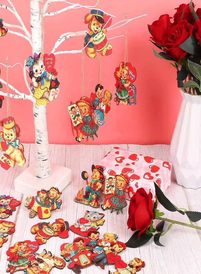 LOAVER 36 Pcs Valentines Day Vintage Hanging Ornaments for Tree Decorations,Wooden Cute Hanging Heart Ornaments for Valentines Party Anniversary Supplies Tree Decor Gifts Exchange - Image 4