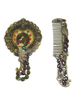 immatgar immatgar pharaonic Peafowl makeup pocket mirror with comb ancient Egyptian souvenirs gifts for women and mother from Egypt (Peafowl 5 - Burnt Yellow - 13.5 CM Tall)  - Image 1