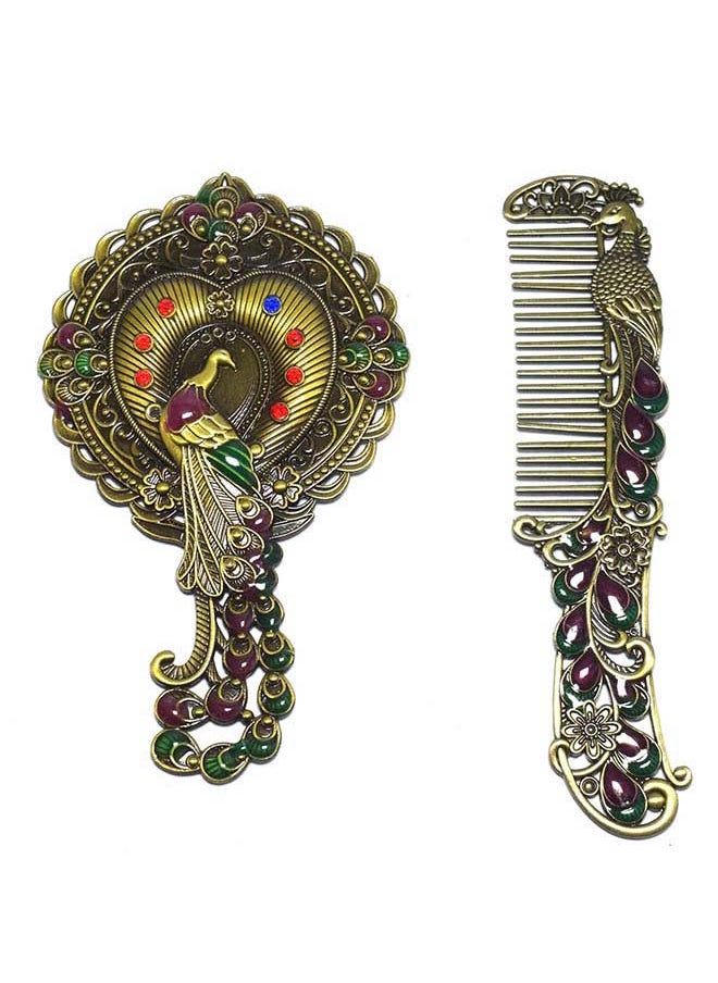 immatgar immatgar pharaonic Peafowl makeup pocket mirror with comb ancient Egyptian souvenirs gifts for women and mother from Egypt (Peafowl 5 - Burnt Yellow - 13.5 CM Tall)  - Image 1