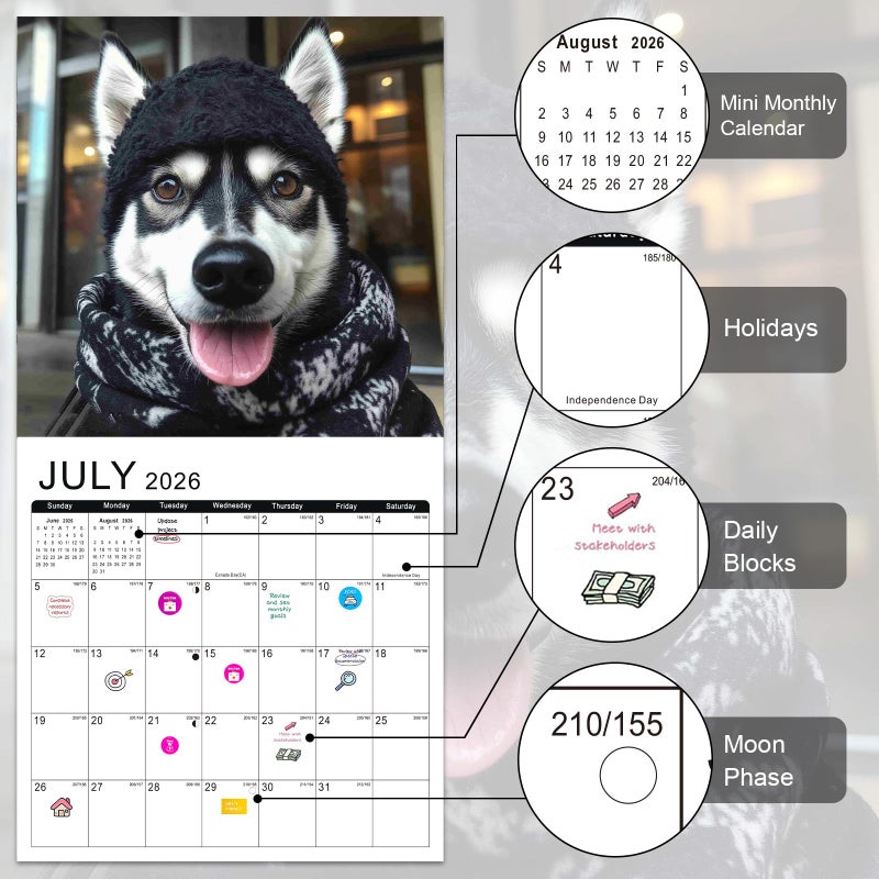 Gannyfer 2026 Wall Calendar, 18 Months Funny Dog Calendar 2026-2027, January 2026 to June 2027, Large Wall Calendar 2026, 12" x 24" Opened, Perfect as Gifts for Friends, Family(3 Stickers Included) - Image 3