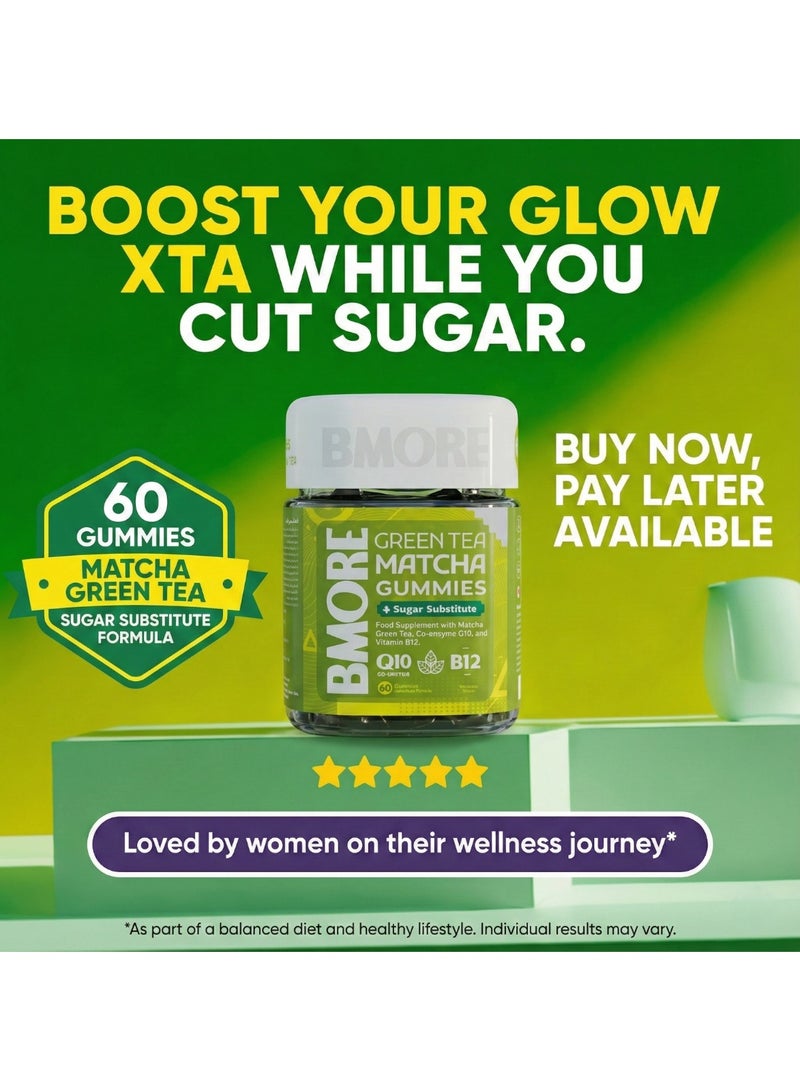 BMORE Matcha & Green Tea Energy Gummies with Vitamin B12 – Natural Flavor – 60 Gummies Bundle - Image 3
