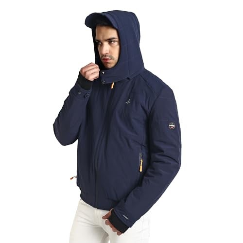 HIVER Men's Nylon Standard Length Jacket Water Proof Full-Sleeved Winter Jacket with Hood For Minus Degree (Royal Blue, 4XL) - Image 3