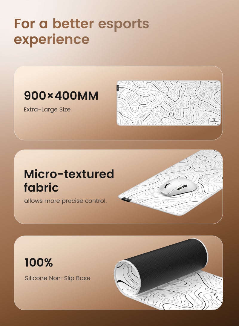 DuneVoyager M1 White Line ماوس باد للألعاب XXL ‎900×400×4‎ مم – مقاوم للماء، ماوس باد كبير وممتد، قاعدة مطاطية مانعة للانزلاق، تحكم سلس وثابت، مع علبة هدايا - view 3