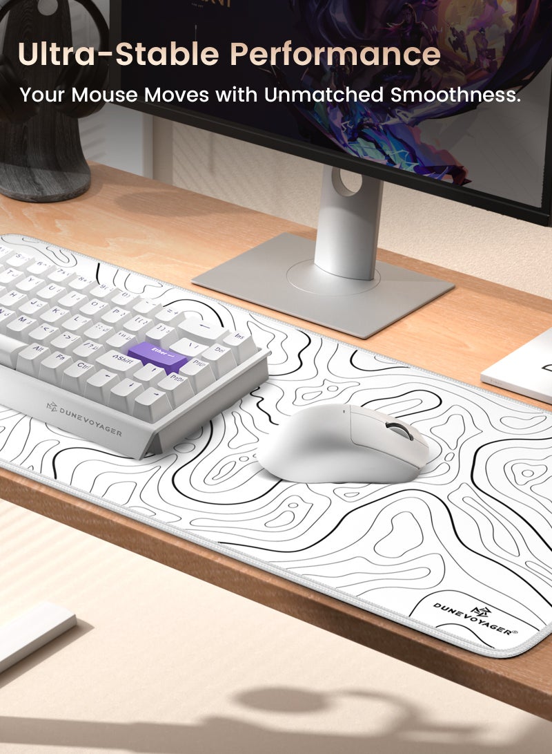 DuneVoyager M1 White Line ماوس باد للألعاب XXL ‎900×400×4‎ مم – مقاوم للماء، ماوس باد كبير وممتد، قاعدة مطاطية مانعة للانزلاق، تحكم سلس وثابت، مع علبة هدايا - view 4