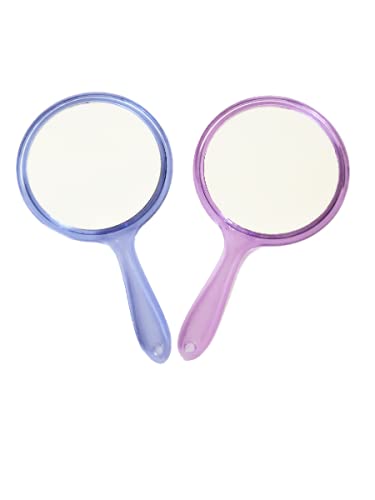 Tiamo Blue and Purple Round Shape Acrylic Handheld Beauty Makeup Mirror Both Sides one Side Magnifier for Bathroom Dressing TableShavingParloursSalon and for Travel kit 8 inch x 45 inch - Image 1
