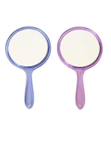 Tiamo Blue and Purple Round Shape Acrylic Handheld Beauty Makeup Mirror Both Sides one Side Magnifier for Bathroom Dressing TableShavingParloursSalon and for Travel kit 8 inch x 45 inch - Image 2
