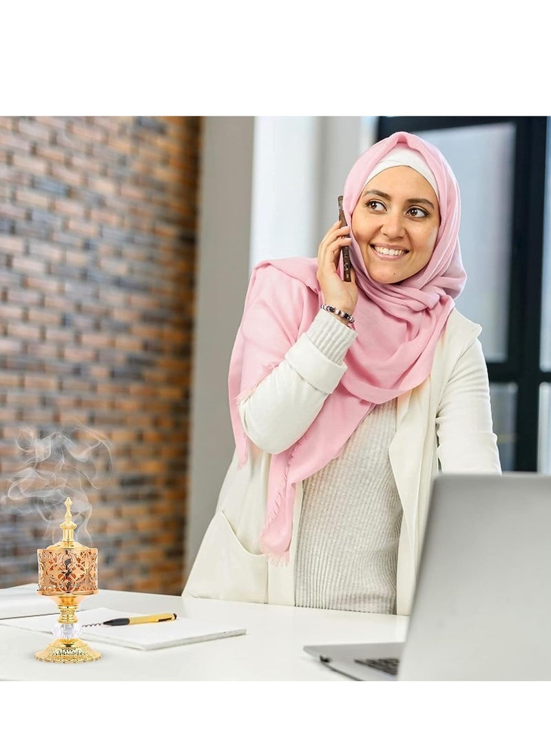 SOLARAE Arabian Incense Burner Golden Metal Hollow Out Holder Decorative Crystal Frankincense Resin Desktop Censer Decor For Home Aromatherapy - Image 2