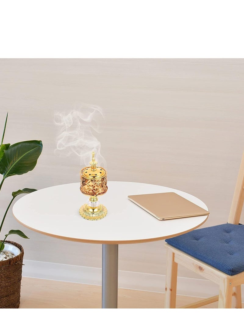 SOLARAE Arabian Incense Burner Golden Metal Hollow Out Holder Decorative Crystal Frankincense Resin Desktop Censer Decor For Home Aromatherapy - Image 4