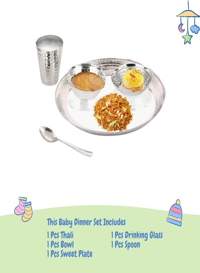Ebun Stainless Steel Hammered Baby Dinner Set | Dinner Set for Kids | Baby Dinner Set for Birthday Gift | Steel Plates for Kids | Gifts for Kids | Baby Gift Set for New Born | Pack of 1 | 5 Pcs Set - Image 5