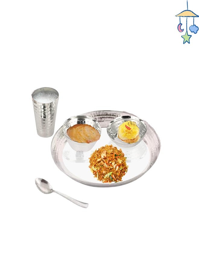 Ebun Stainless Steel Hammered Baby Dinner Set | Dinner Set for Kids | Baby Dinner Set for Birthday Gift | Steel Plates for Kids | Gifts for Kids | Baby Gift Set for New Born | Pack of 1 | 5 Pcs Set - Image 2