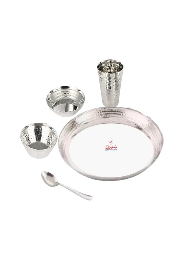 Ebun Stainless Steel Hammered Baby Dinner Set | Dinner Set for Kids | Baby Dinner Set for Birthday Gift | Steel Plates for Kids | Gifts for Kids | Baby Gift Set for New Born | Pack of 1 | 5 Pcs Set - Image 1