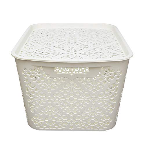 Cutting EDGE Unbreakable Plastic Turkish Baskets with Lid for Storage Baskets For BabyKids Clothes Diaper Toys Organizer with Handle Set of 2 424X322X233 CM CREAM - Image 5