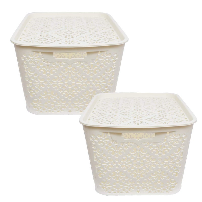 Cutting EDGE Unbreakable Plastic Turkish Baskets with Lid for Storage Baskets For BabyKids Clothes Diaper Toys Organizer with Handle Set of 2 424X322X233 CM CREAM - Image 1
