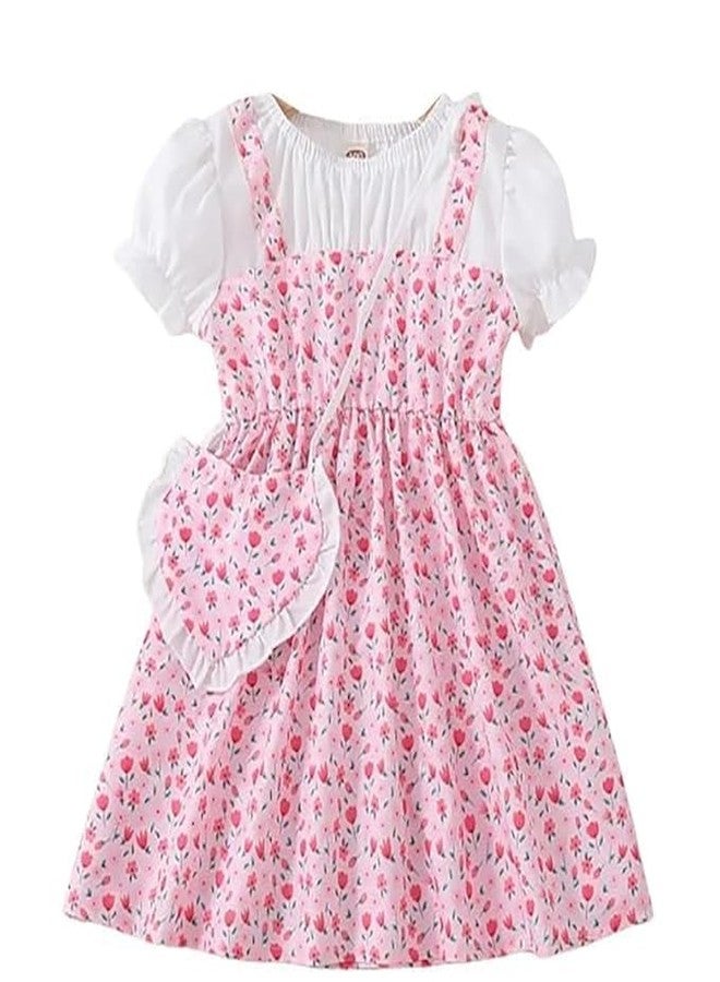MENSBIT Floral Printed Short Sleeve Cotton Baby Frock with Purse (in, Age, 3 Years, 4 Years, Pink) - Image 1