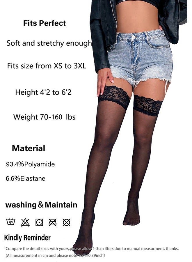 1 Pair Women's Lace Thigh High Stockings, Over The Knee High Socks for Daily Costume Dress, Black  - Image 4