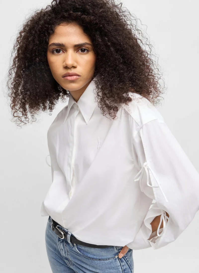 HUGO Oversized-fit cotton blouse with sleeve bows