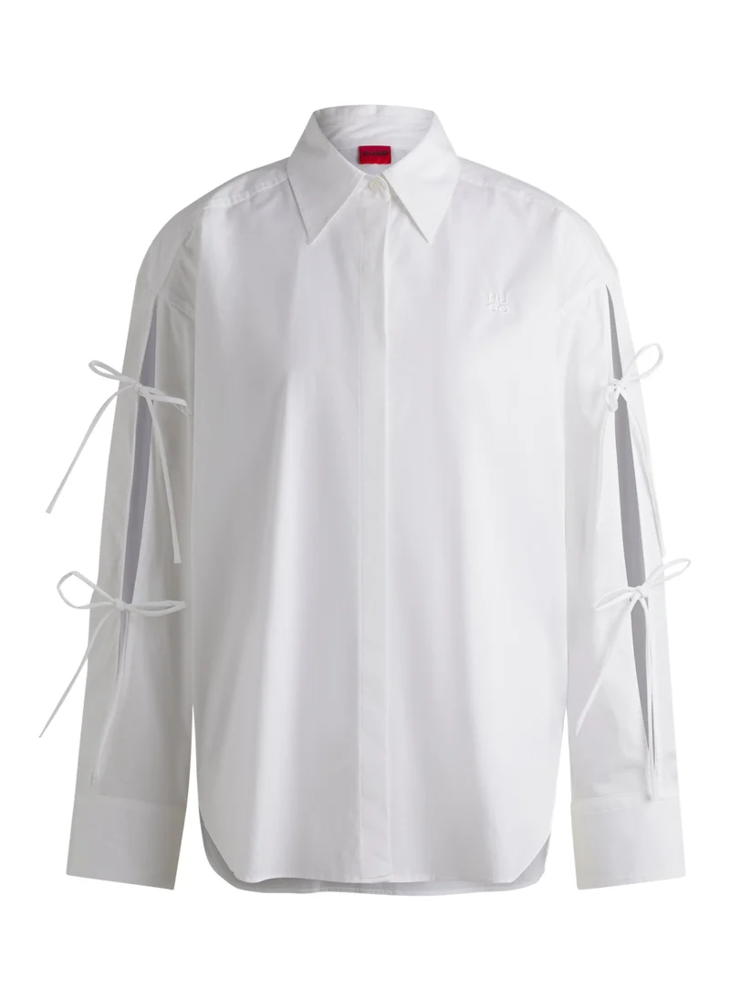 HUGO Oversized-fit cotton blouse with sleeve bows