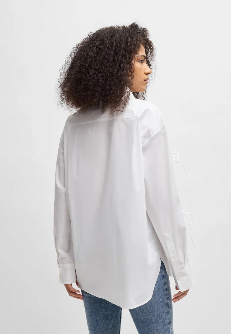 HUGO Oversized-fit cotton blouse with sleeve bows
