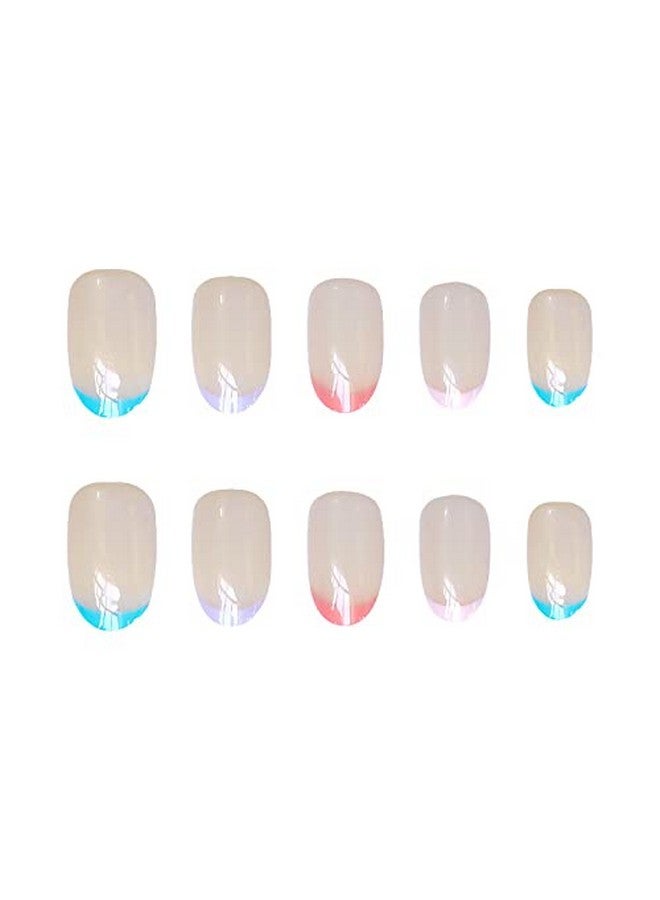 KLOSS BEAUTY Short French Multi Colour Nails Set Of 24 Reusable Uv Treated Gel Finished Presson Nails With Glossy Finish (Multicolour With Nude Base) - Image 2