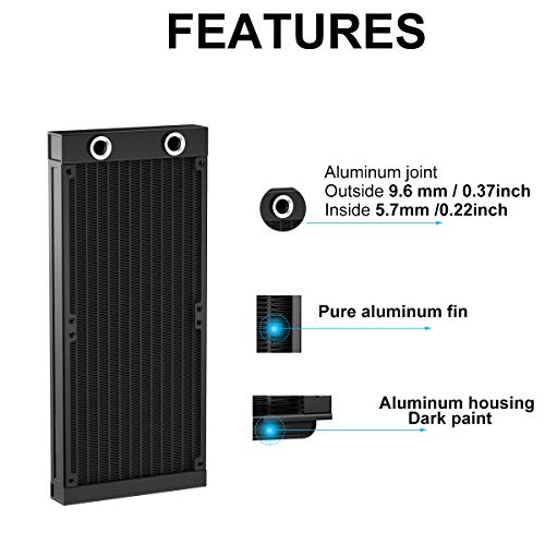 CLYXGS Water Cooling Radiator, 12 Pipe G1/4 Thread Heat Row Radiator 12 Pipe Aluminum Heat Exchanger Radiator for PC CPU Computer Water Cool System 240mm Black - Image 3