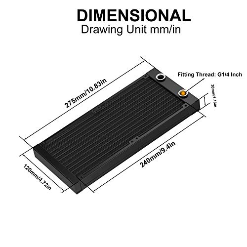 CLYXGS Water Cooling Radiator, 12 Pipe G1/4 Thread Heat Row Radiator 12 Pipe Aluminum Heat Exchanger Radiator for PC CPU Computer Water Cool System 240mm Black - Image 2