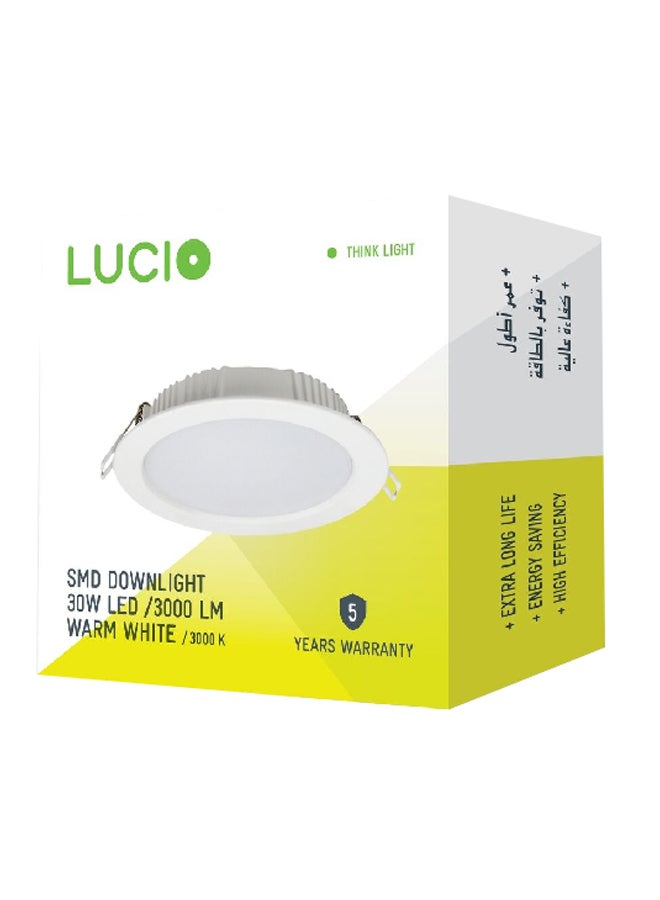 Lucio 30W 3000 Lumens Energy Saving SMD Recessed LED Downlight Warm White 230 x 75 mm DR50C-30W-3000K  - Image 1