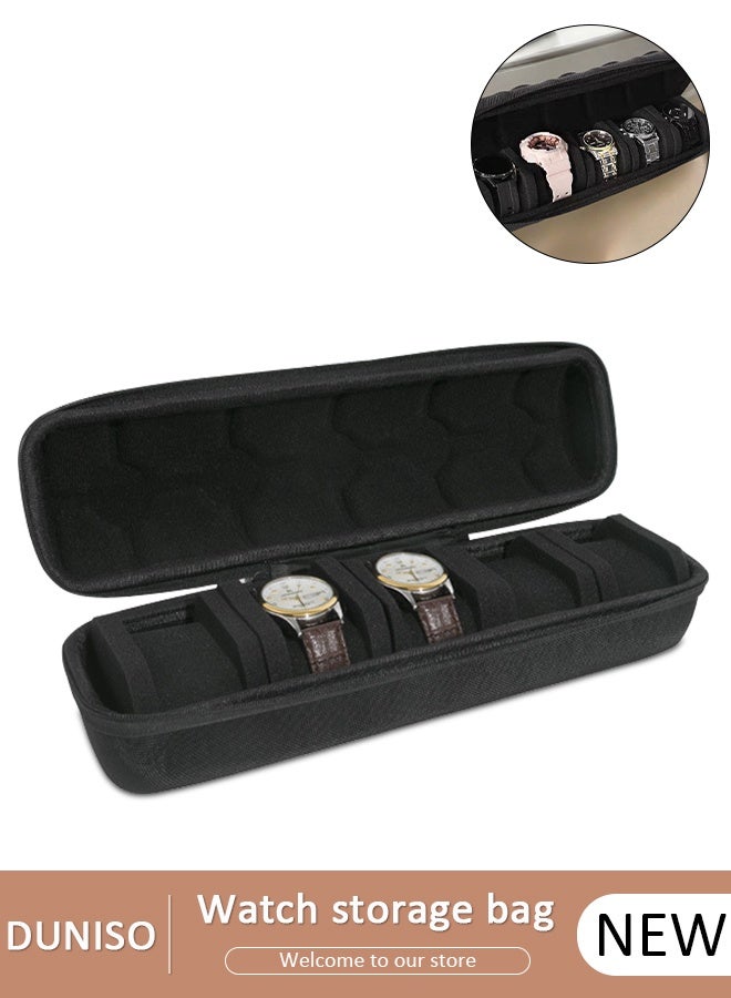 DUNISO Watch Roll Travel Case Organizer For 5 Watches, Storage Organizer And Display With Innovative Watch Pillow, Fit Large Up To 60mm Faced Watches (Black, 5Slot) - Image 1
