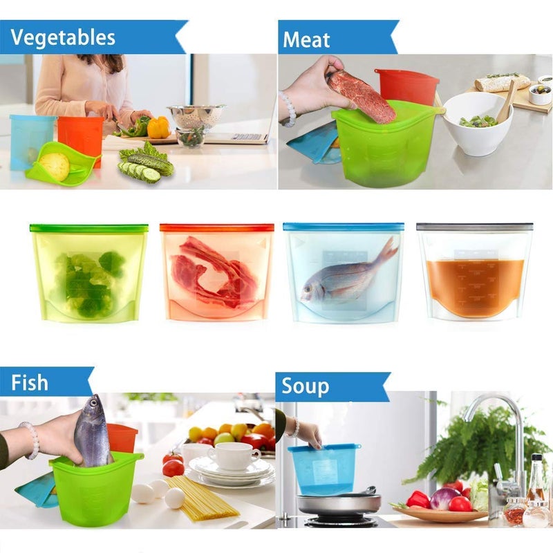 MANSTE ENTERPRISE Silicone Food Storage Bags 1000ml 4 Piece Multi - Image 2