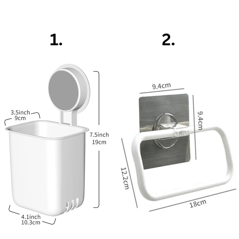 Joejoe Plastic Wall Mounted self Adhesive Toothbrush Holder with Towel Ring for Bathroom and Kitchen Durable Toothbrush Stand and Towel Hanger White Space Saving Rack for Home Decor and Storage  - Image 3