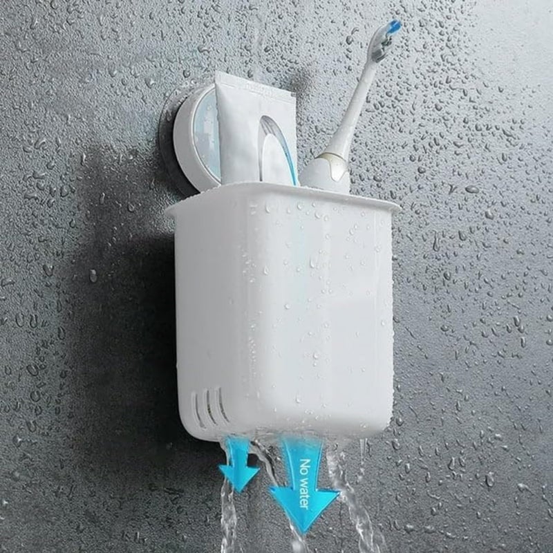 Joejoe Plastic Wall Mounted self Adhesive Toothbrush Holder with Towel Ring for Bathroom and Kitchen Durable Toothbrush Stand and Towel Hanger White Space Saving Rack for Home Decor and Storage  - Image 1