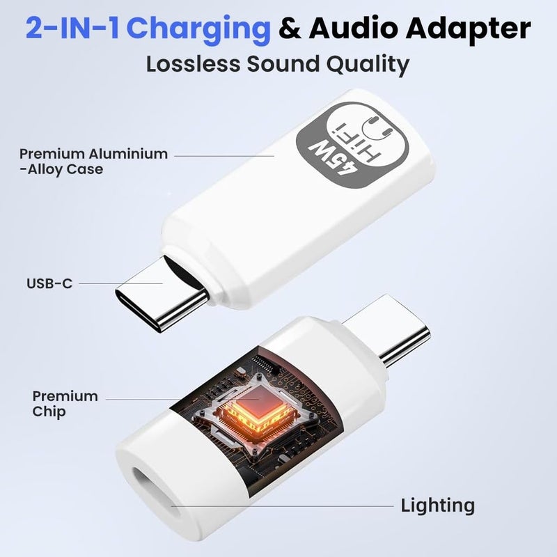 Verilux ® 2 in 1 Lighting to C Earphone Converter, PD 45W Type C Male to Lighting Female Adapter with 480Mbps High-Speed Data Transmission for iPhone 17/16/15 Series, iPad mini/Air/Pro - Image 4