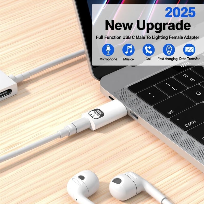 Verilux ® 2 in 1 Lighting to C Earphone Converter, PD 45W Type C Male to Lighting Female Adapter with 480Mbps High-Speed Data Transmission for iPhone 17/16/15 Series, iPad mini/Air/Pro - Image 3