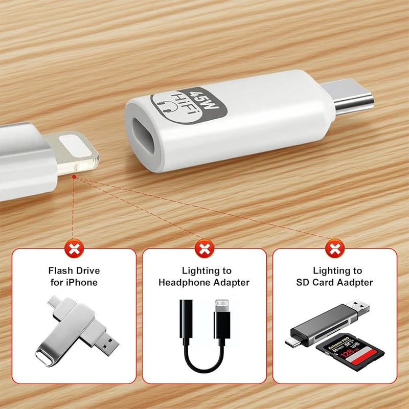 Verilux ® 2 in 1 Lighting to C Earphone Converter, PD 45W Type C Male to Lighting Female Adapter with 480Mbps High-Speed Data Transmission for iPhone 17/16/15 Series, iPad mini/Air/Pro - Image 5