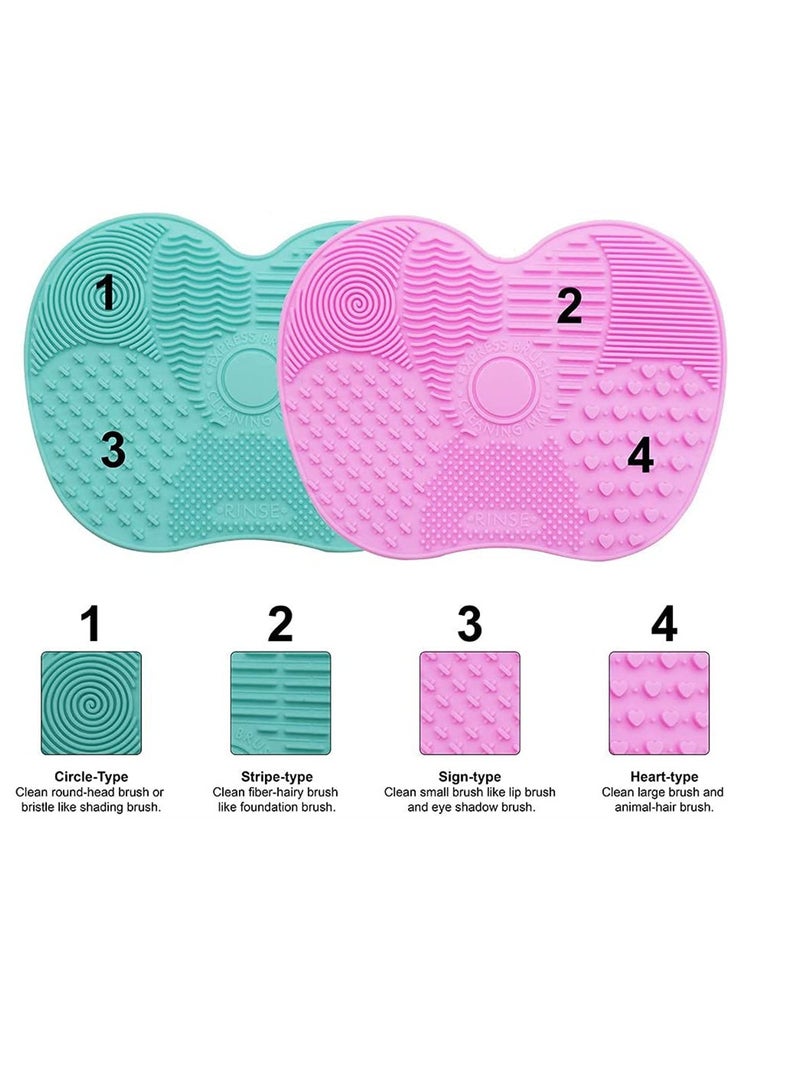Excefore 2 Packs Makeup Brush Cleaning Mat Silicone Makeup Brush Cleaner Makeup Brush Cleaning Pad and Scrubber with Suction Cup Portable Washing Tool for Makeup Brushes - Image 2