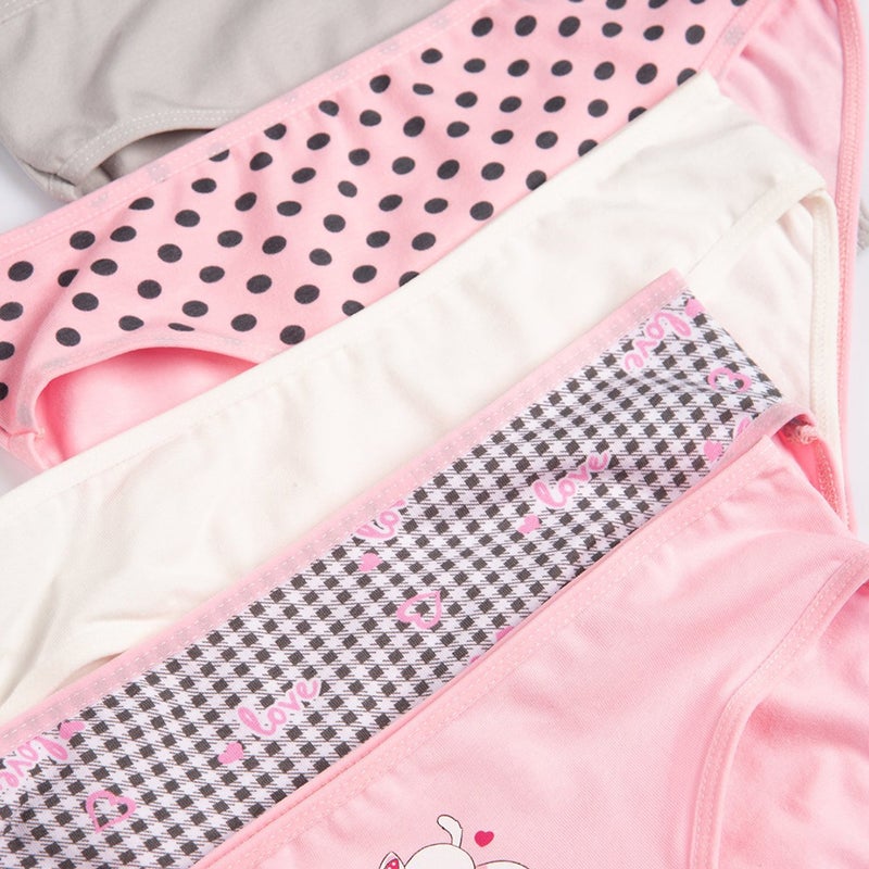 Happyfox Cotton Young Girl's Panties Set of 5 Pack Lycra Pink-gray Printed Cat  - Image 3