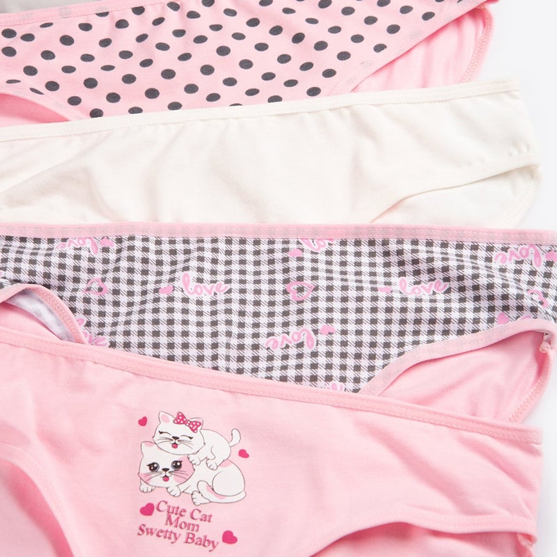 Happyfox Cotton Young Girl's Panties Set of 5 Pack Lycra Pink-gray Printed Cat  - Image 4