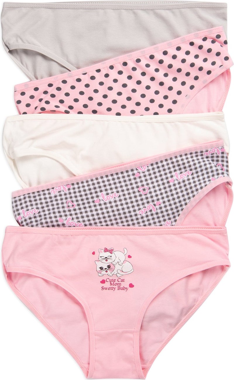 Happyfox Cotton Young Girl's Panties Set of 5 Pack Lycra Pink-gray Printed Cat  - Image 5
