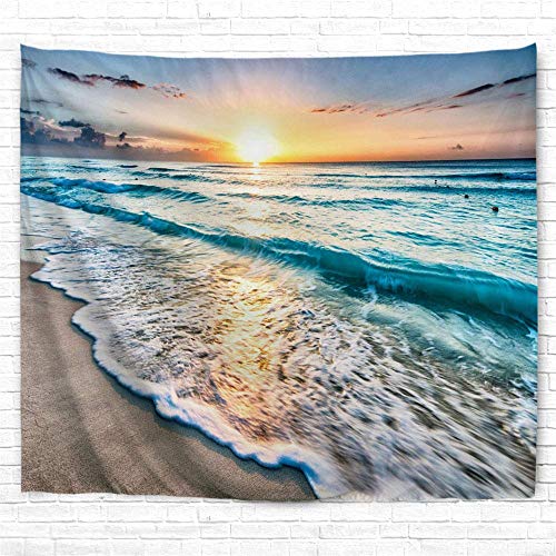 IcosaMro Beach Tapestry Wall Hanging, Ocean Sunset Sea Beach Wave Landscape Scenery Nature Wall Decorations Bohemian Home Decor for Bedroom, Dorm, College, Living Room, 60x82.7 Inches, Blue - Image 4