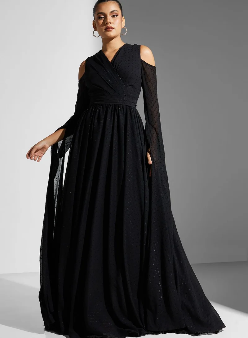 ali_asaad Surplice Neck Pleated Dress